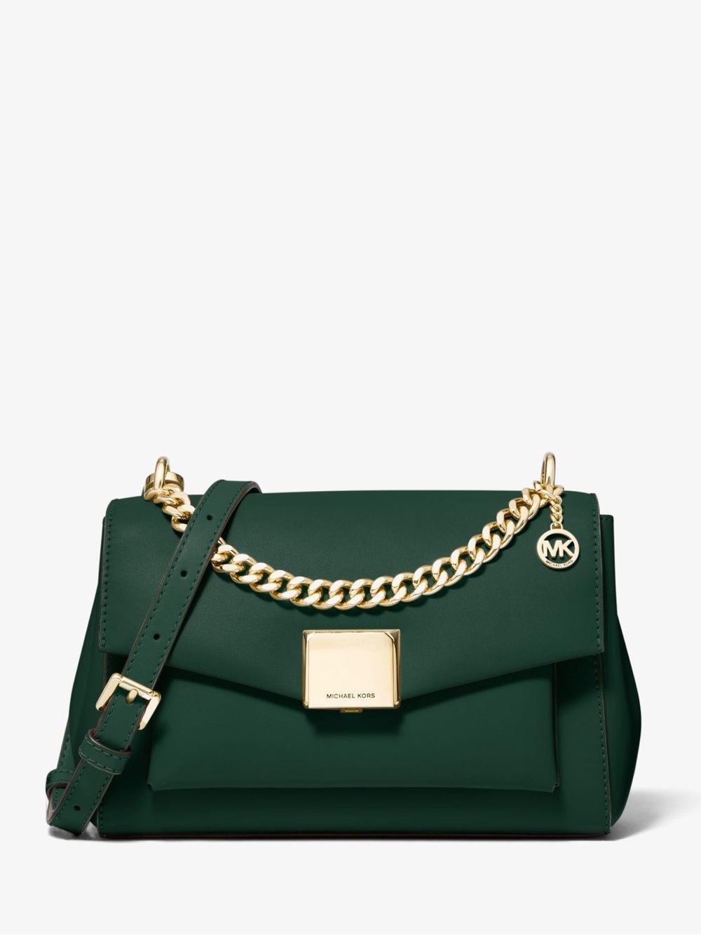 Michael Kors Lita Medium Leather Crossbody Bag in dark green
